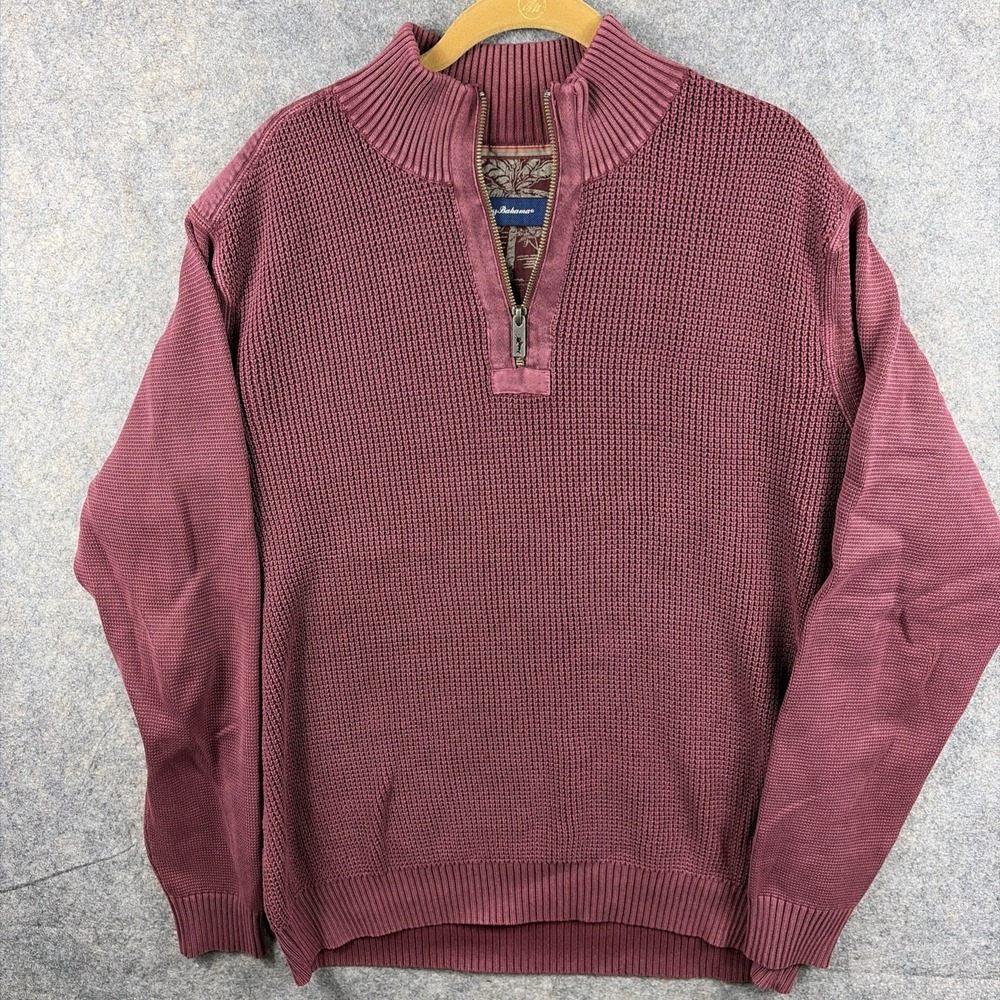 Tommy Bahama Men's Island Tide Half Zip Sweater, Maroon,  Size XL